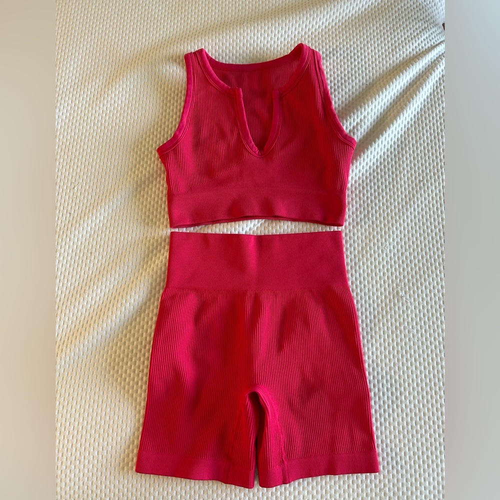 Pink Ribbed Two-Piece Set